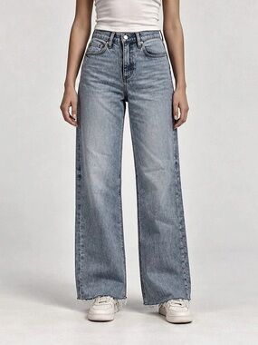 Fashion Nova Wide Leg Jeans in Blue Waist 5